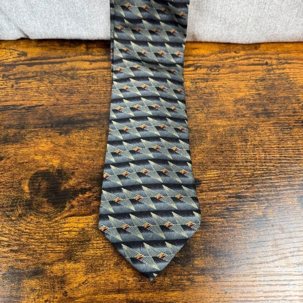 Millennium‎ I Mens Silk Necktie Gray Geometric Abstract USA Vintage 1990s